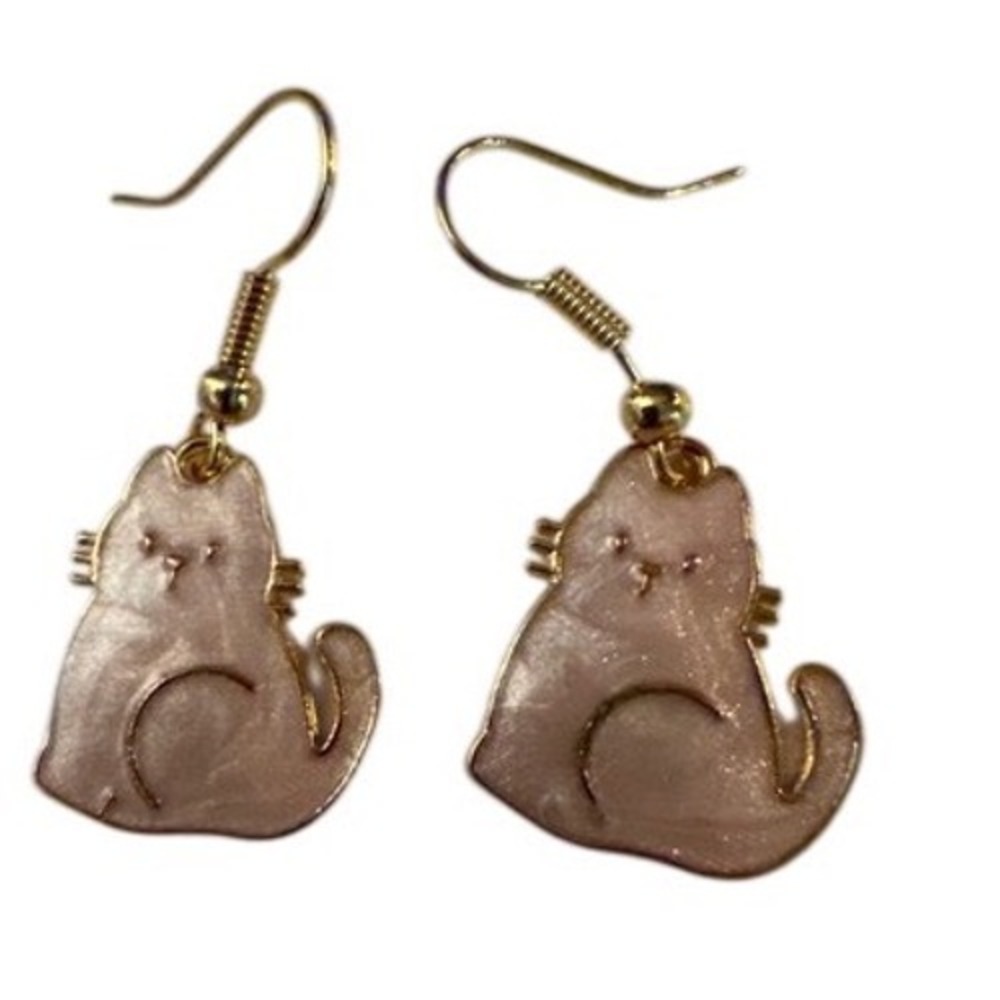 Pink Cat‎ Earrings GoldTone Kitty Kitten Dangle Drop Earrings Women's Jewelry